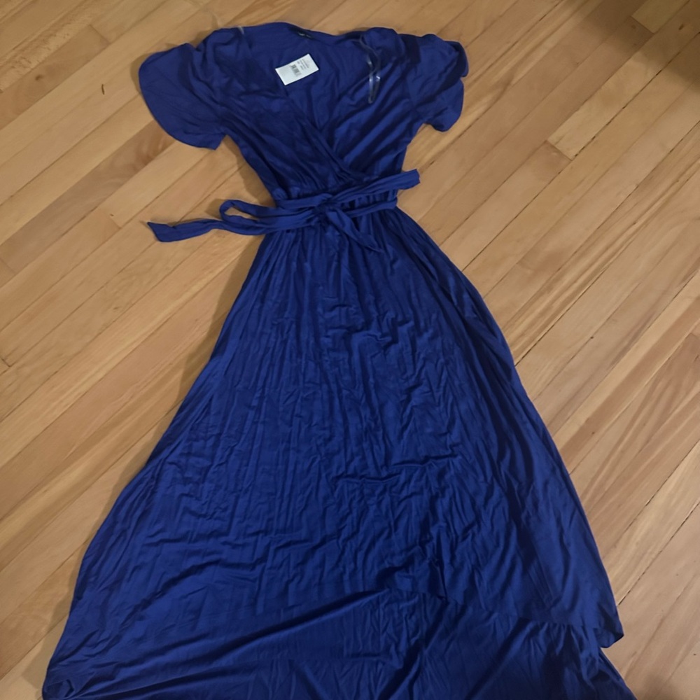 West Kei Blue Flutter Sleeve Wrap Maxi Dress